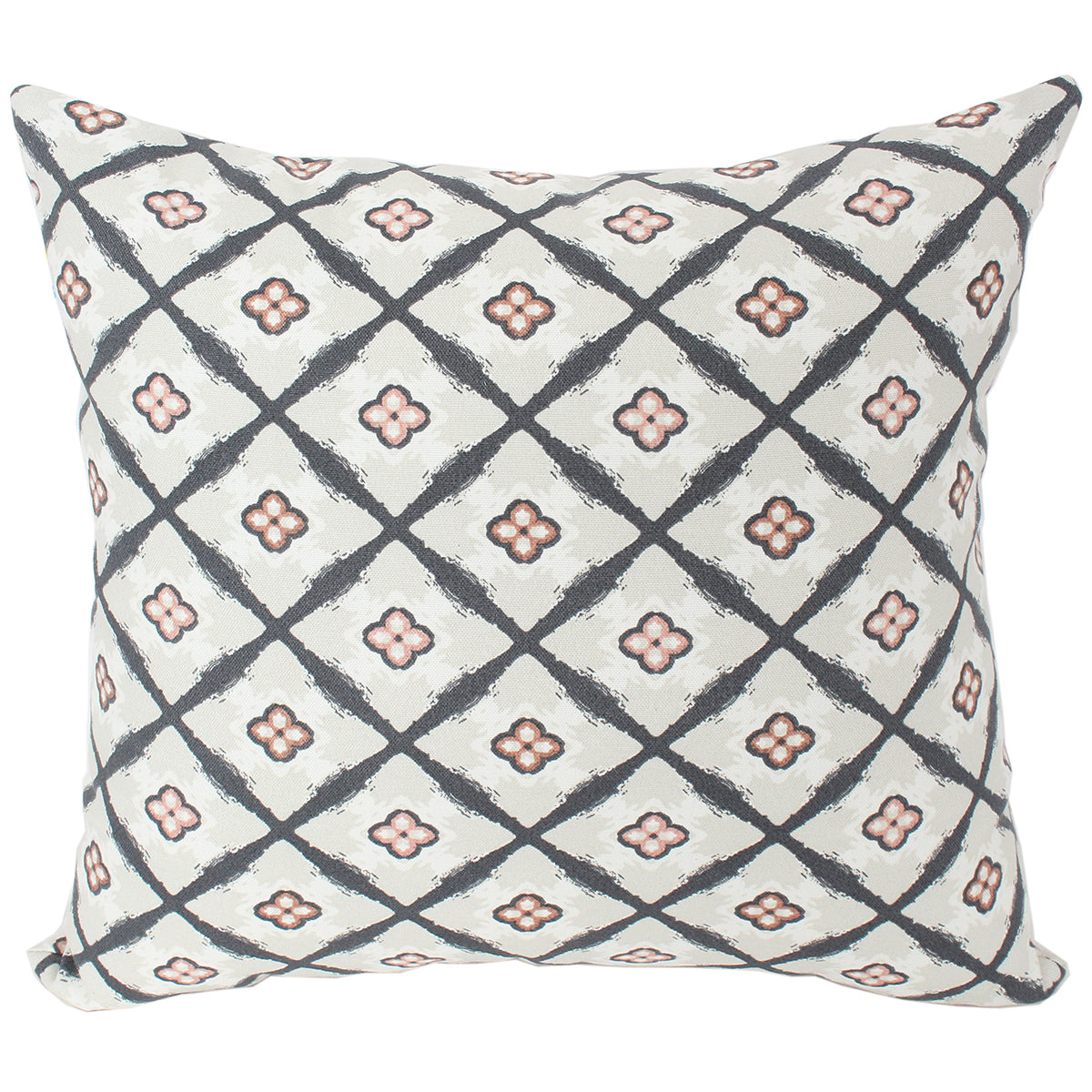 Outdoor Pillow 16" Square Floral Diamond Ash Cinnabar