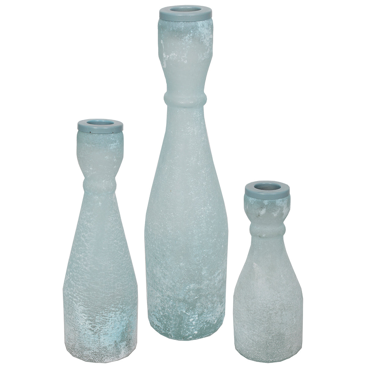 Candle Holder Set/3 Pieces 6", 8" & 10" Taper Glass Blue