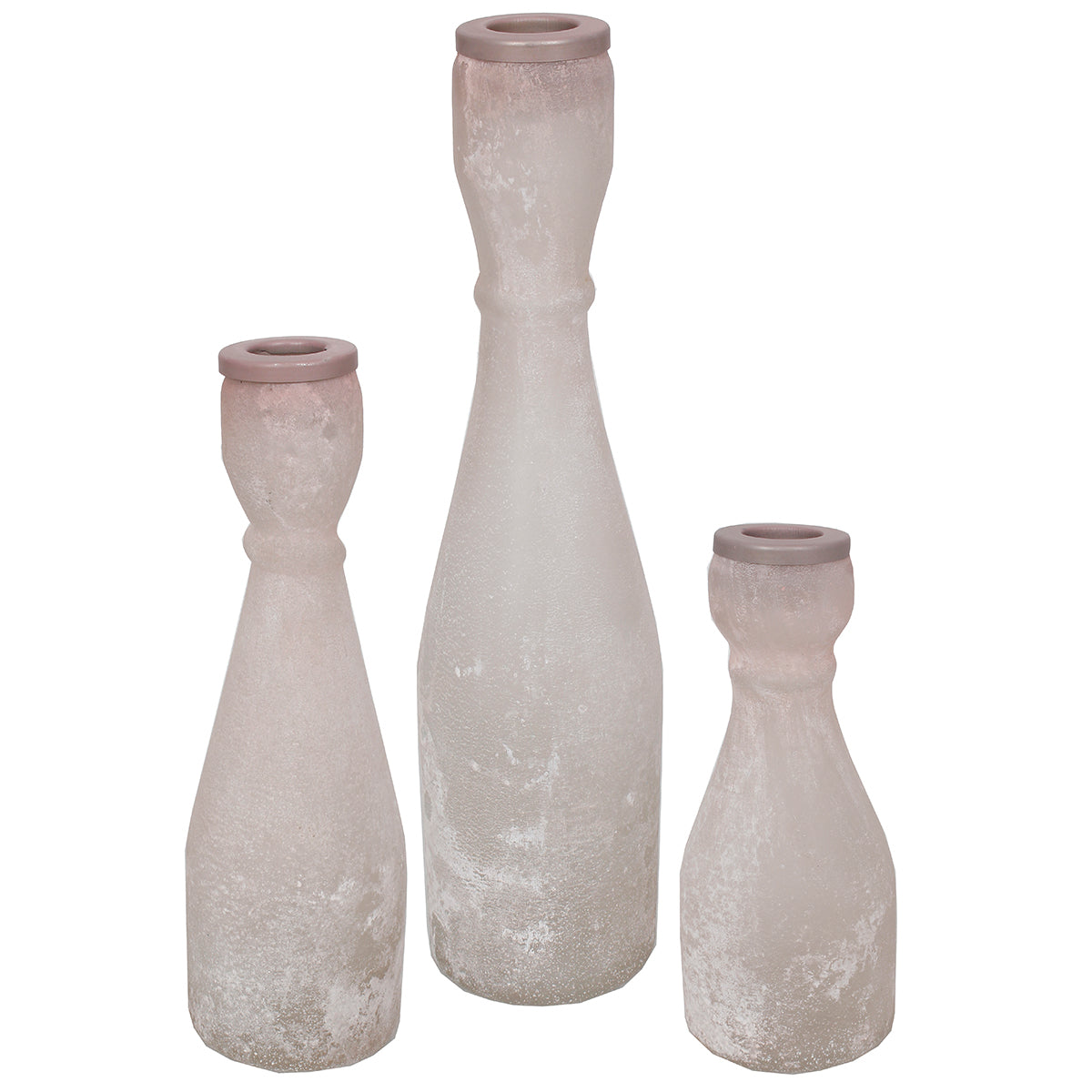 Candle Holder Set/3 Pieces 6", 8" & 10" Taper Glass Pink