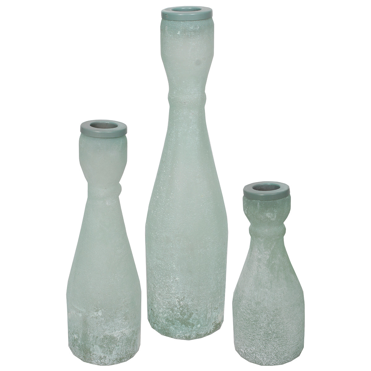Candle Holder Set/3 Pieces 6", 8" & 10" Taper Glass Green