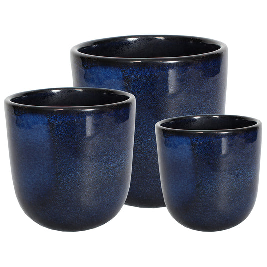 Ceramic Planter Set Of 3 Pieces Rounded (8"Wx8"H, 10"Wx10"H, 12"Wx12"H) Indigo Matte