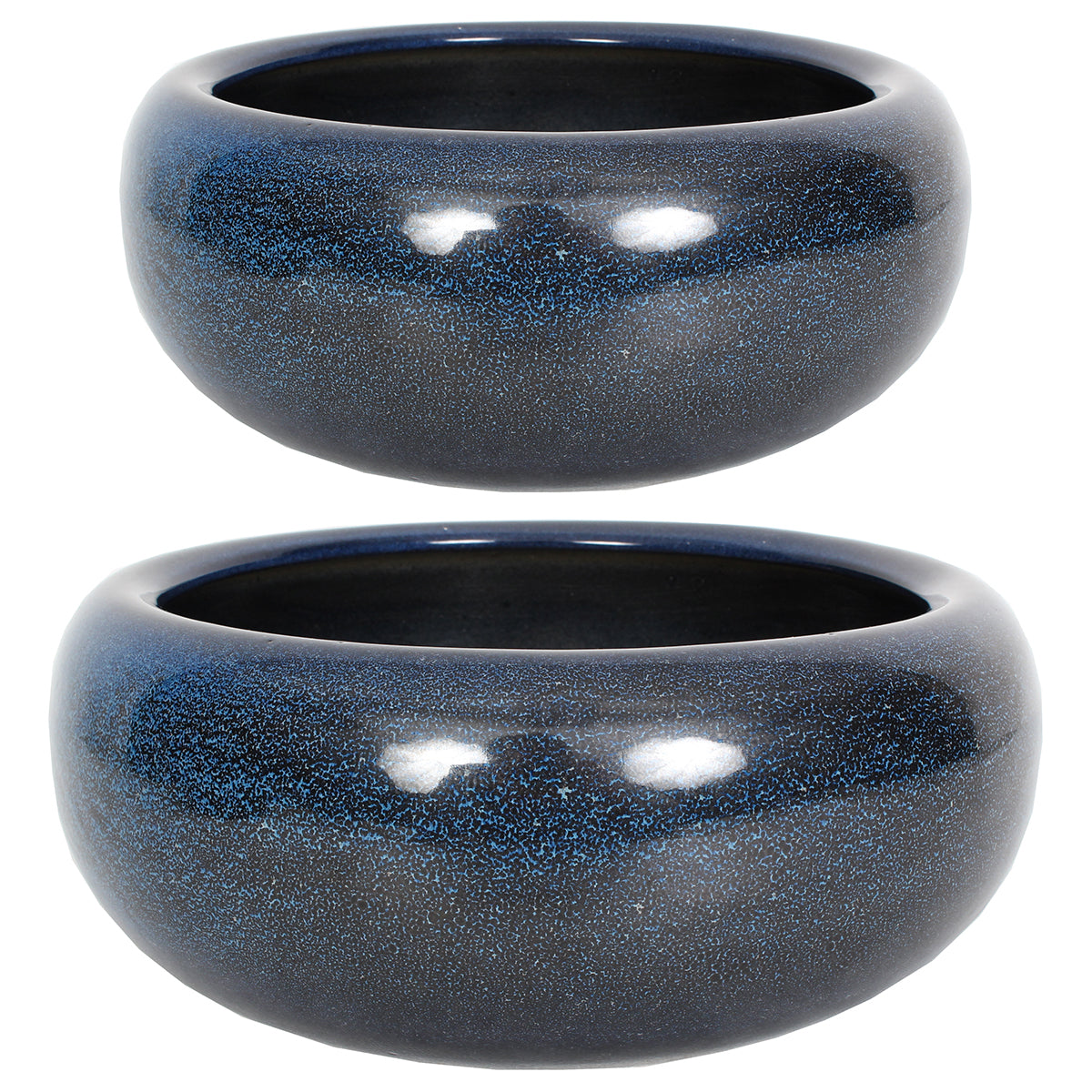 Ceramic Set Of 2 Bowl 10"Wx3.5"H & 12"Wx4.5"H Indigo Matte