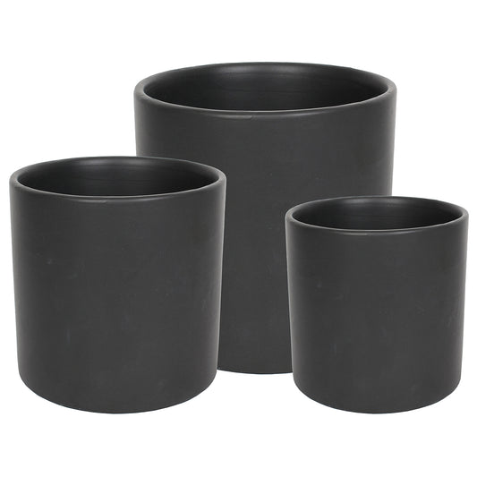 Ceramic Planter Set Of 3 Pieces Straight (8"Wx8"H, 10"Wx10"H, 12"Wx12"H) Charcoal Matte