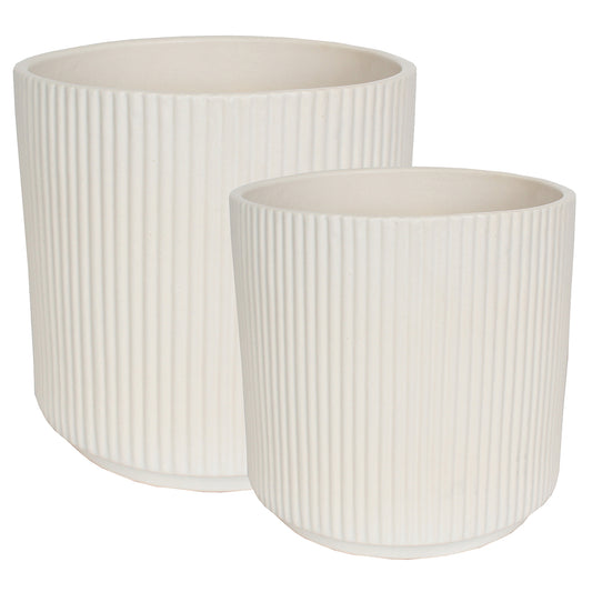 Ceramic Planter Ribbed/2 3.75"Wx3.75"H &  5.5"Wx5.5"H Ivory Matte