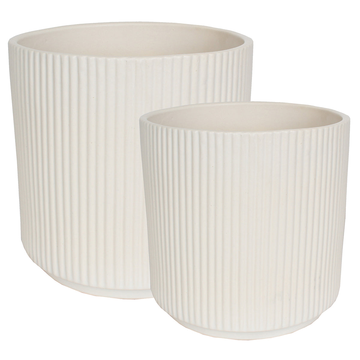 Ceramic Planter Ribbed/2 3.75"Wx3.75"H & 5.5"Wx5.5"H Ivory Matte