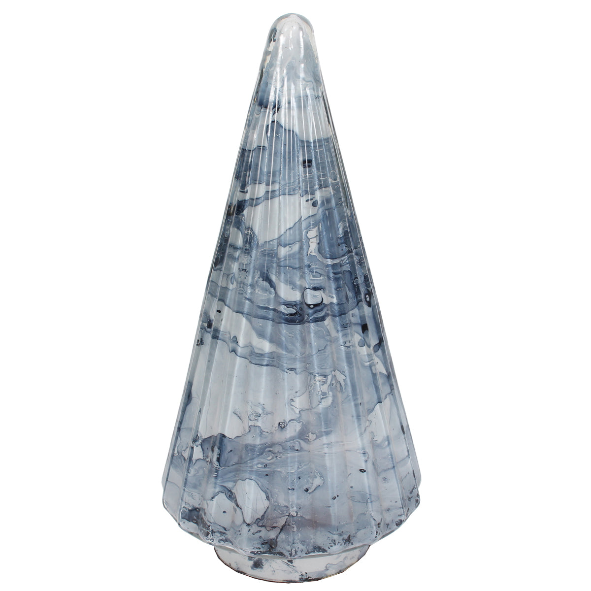 Xmas Tree Ribbed 5"W X 12"H Blue Marbleized