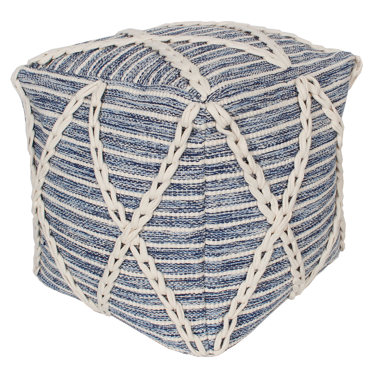 Pouf 18"x18"x18" Braided Blue