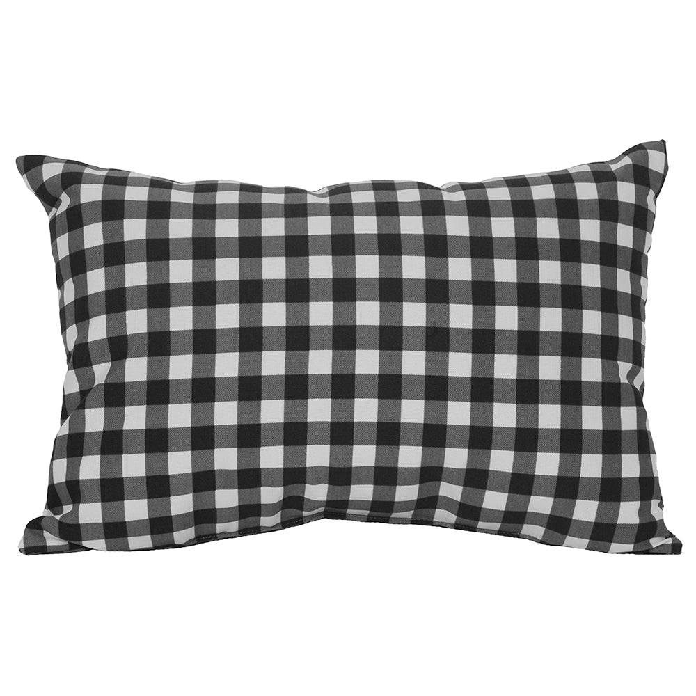 OUTDOOR PILLOW 18 X 12 GINGHAM PLAID BLACK WHITE India House