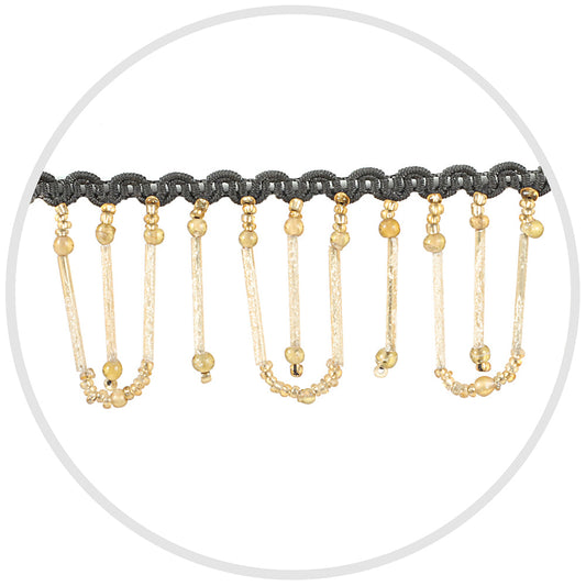 Beaded Glass Trim Gold Crystal