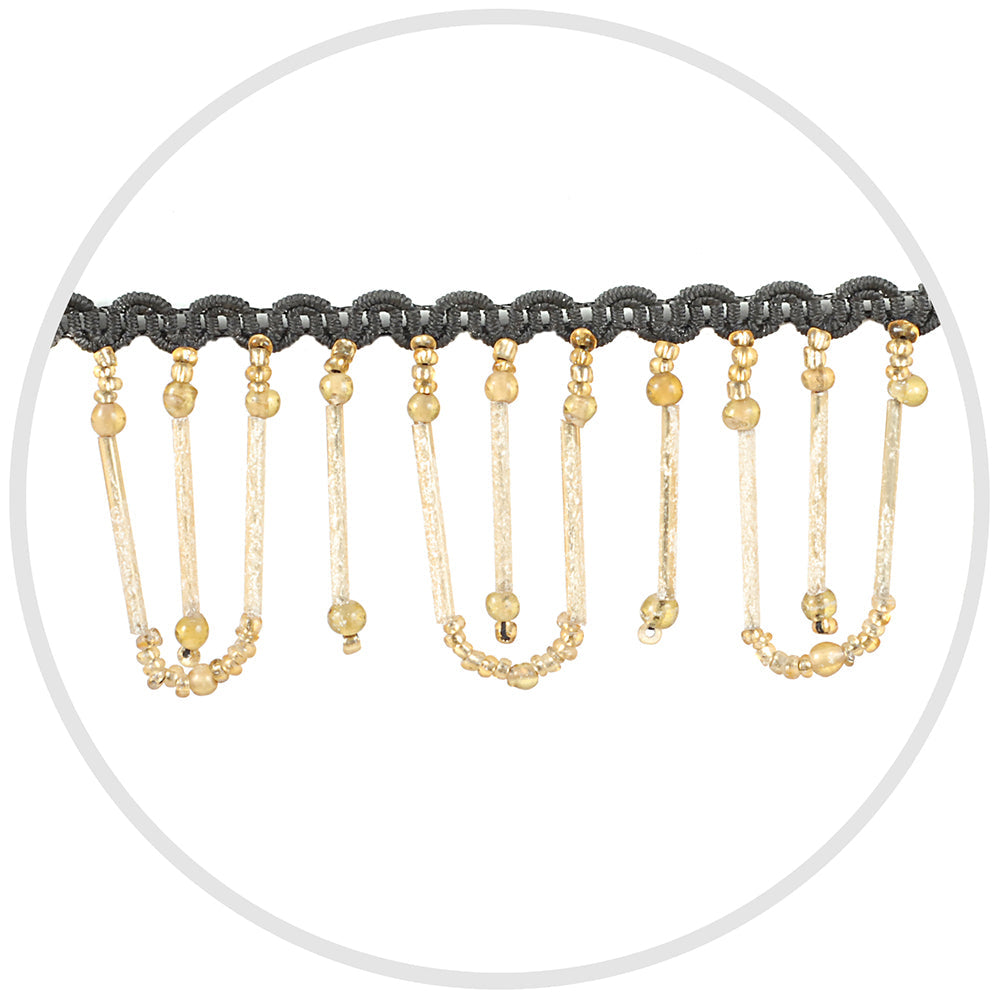 Beaded Glass Trim Gold Crystal