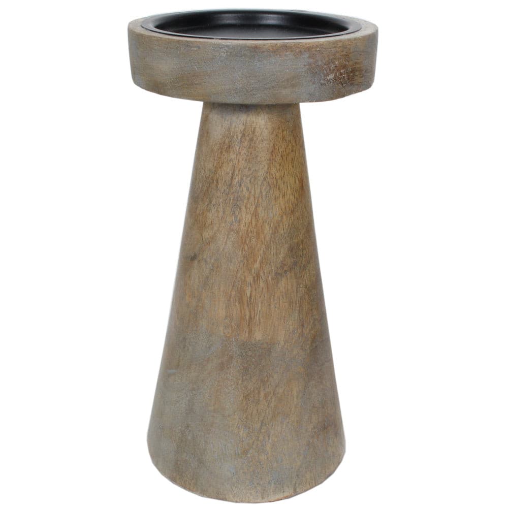 Candle Holder Wood Pillar 8"H Grey Wash .