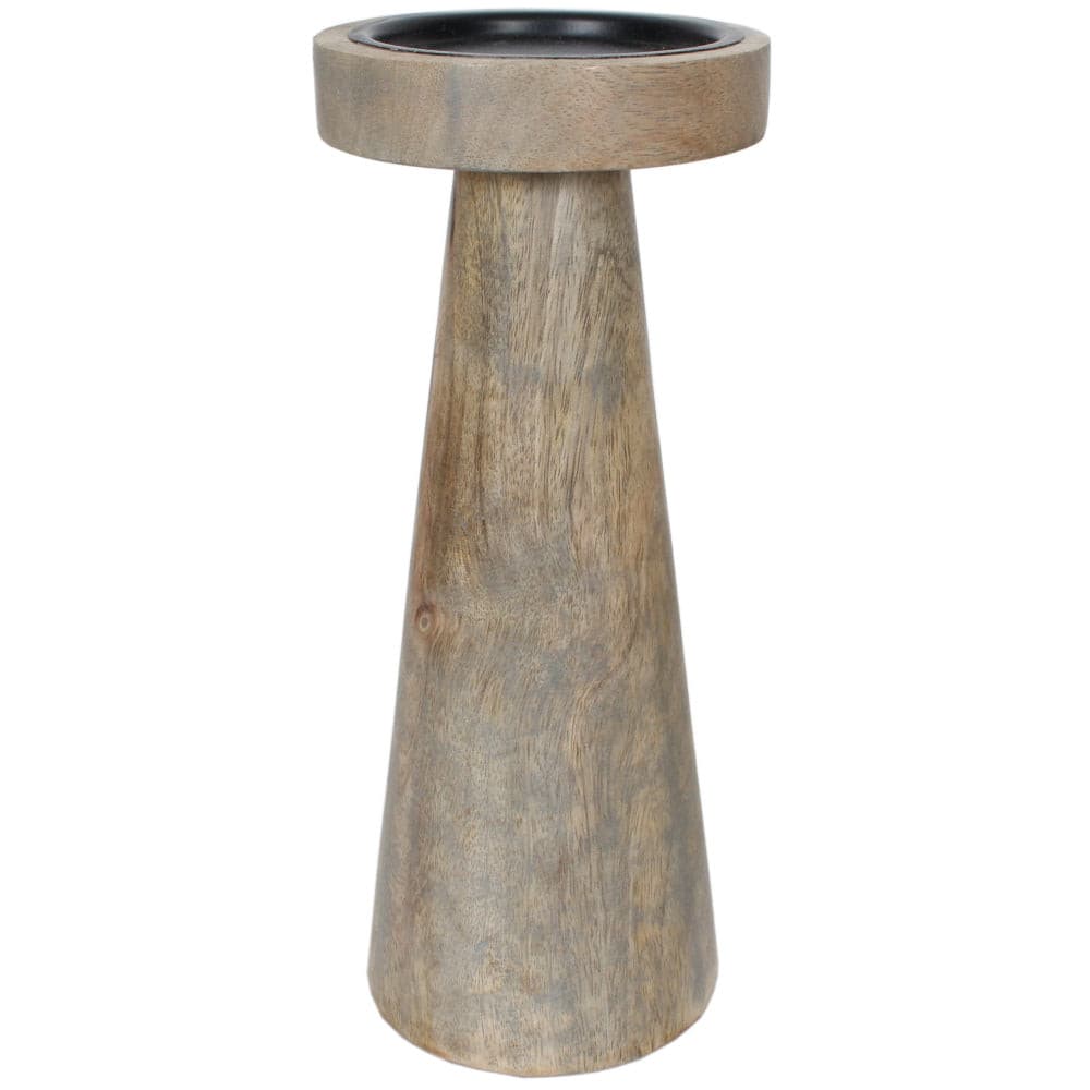 Candle Holder Wood Pillar 10"H Grey Wash .
