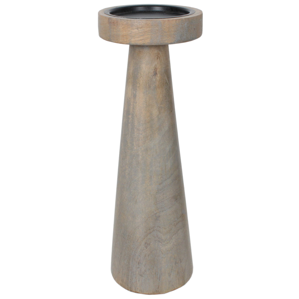 Candle Holder Wood Pillar 12"H Grey Wash .