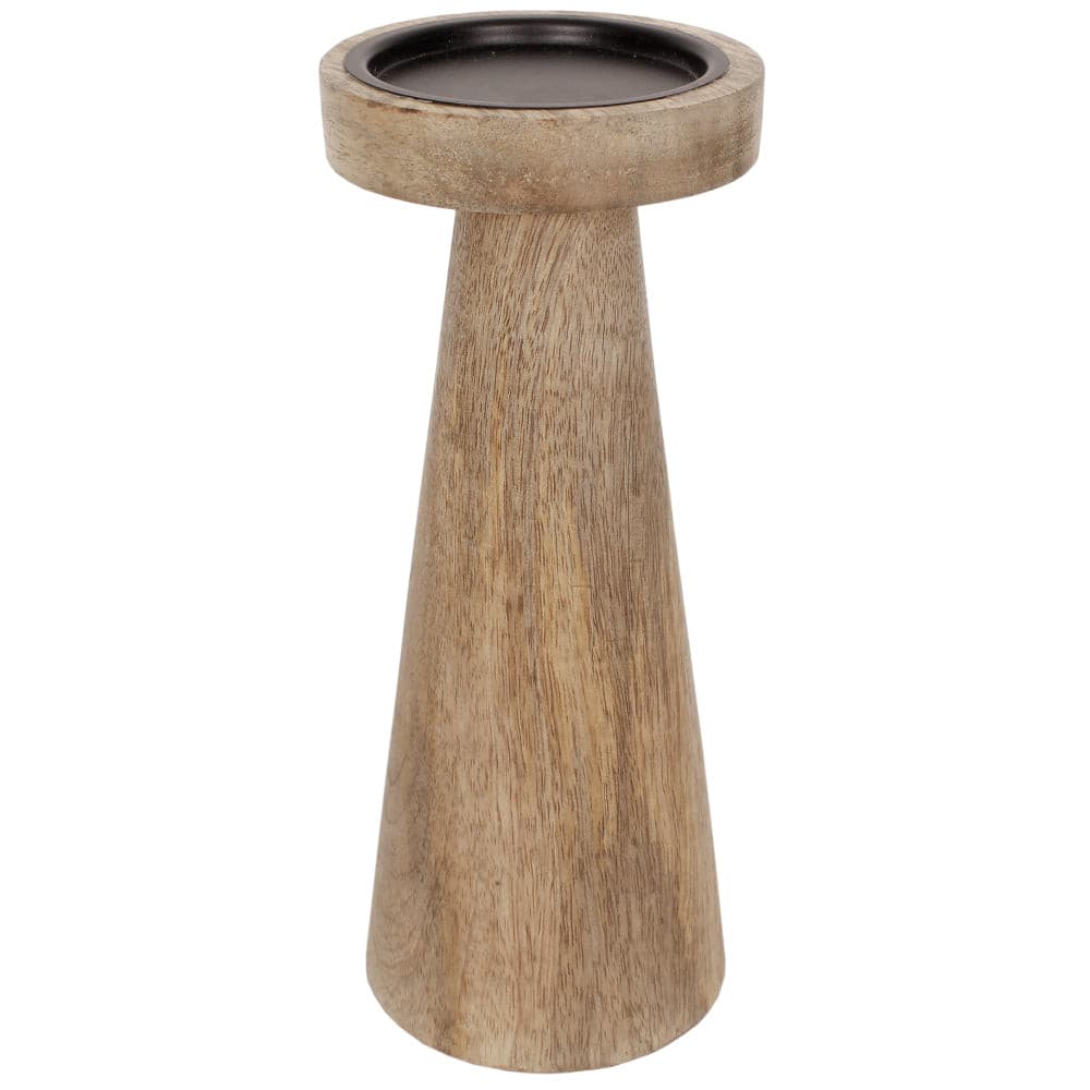 Candle Holder Wood Pillar 10"H Natural .