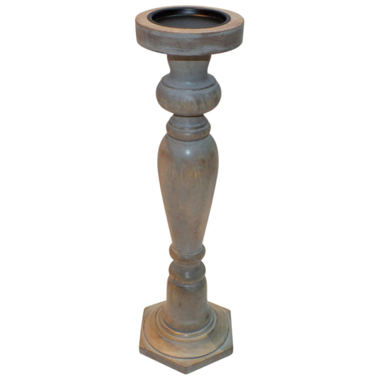 Candle Holder Wood Pillar 18"H Grey Wash   .