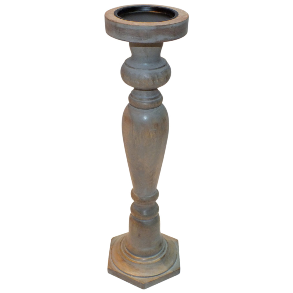 Candle Holder Wood Pillar 18"H Grey Wash .