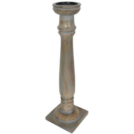 Candle Holder Wood Pillar 21"H Grey Wash   .