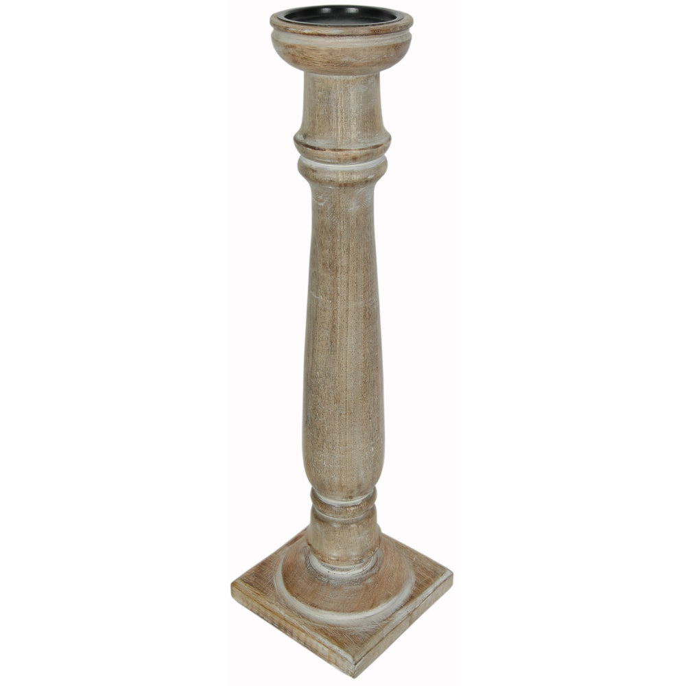 Candle Holder Wood Pillar 21"H White Wash .