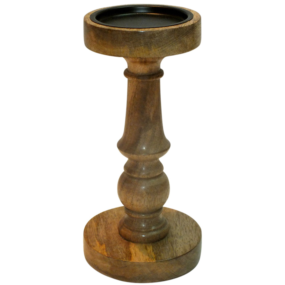 Candle Holder Wood Pillar 9"H Natural