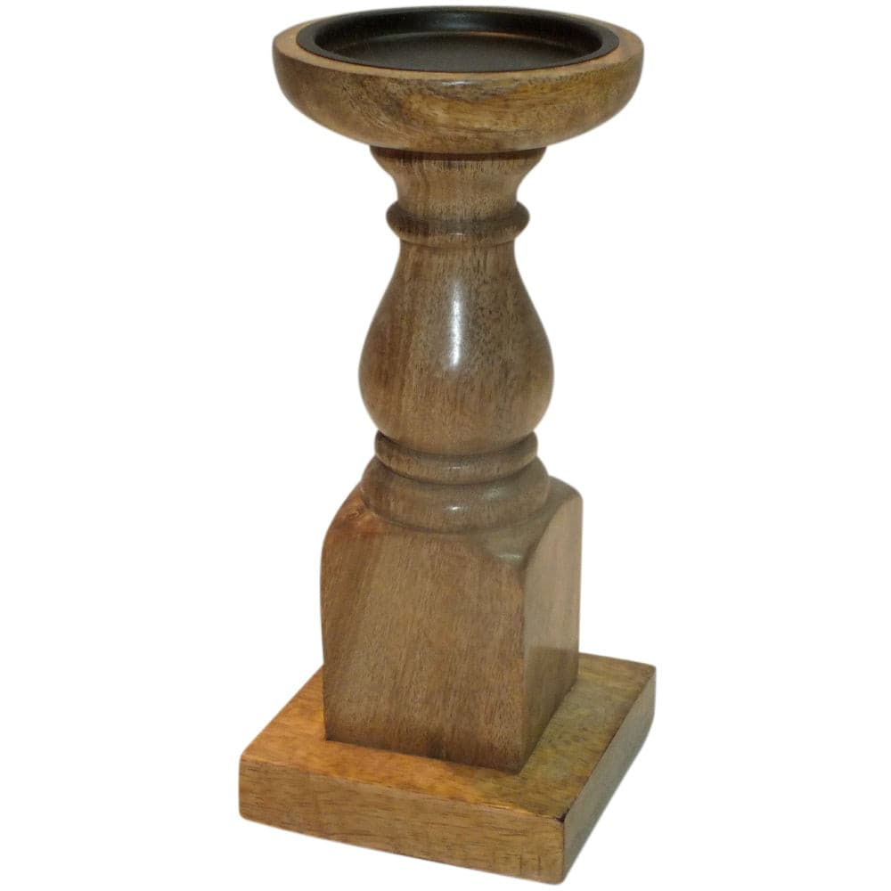 Candle Holder Wood Pillar 9"H Natural .