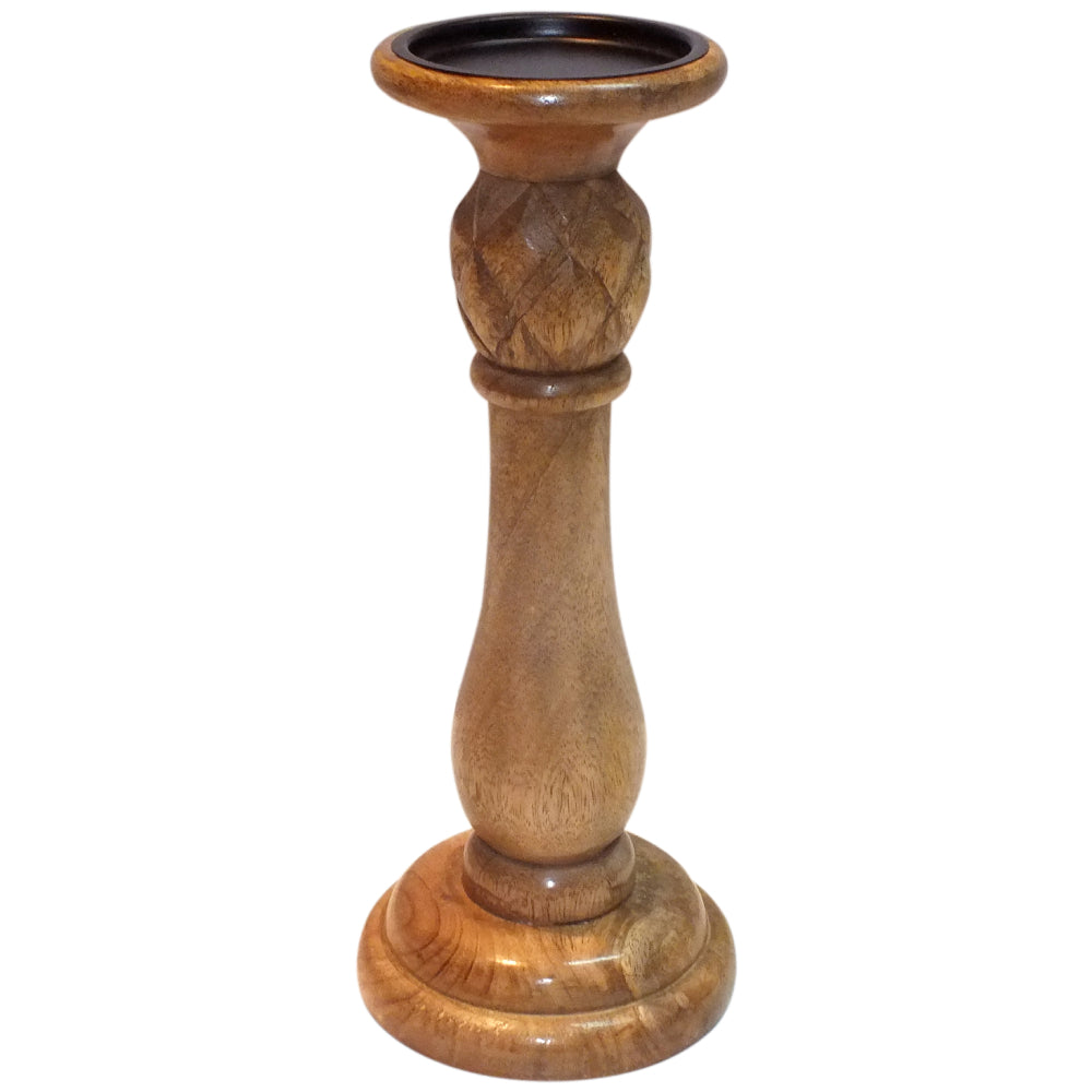 Candle Holder Wood Pillar 12"H Natural