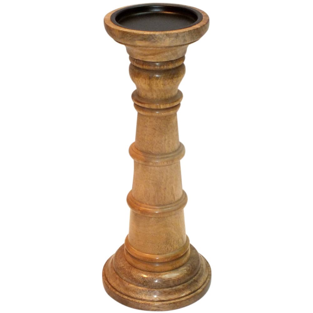 Candle Holder Wood Pillar 12"H Natural .