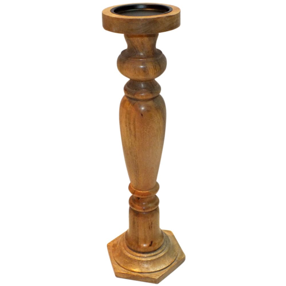 Candle Holder Wood Pillar 18"H Natural .