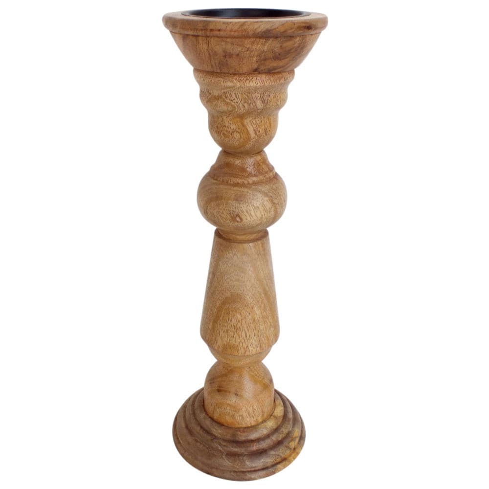 Candle Holder Wood Pillar 15"H Natural .
