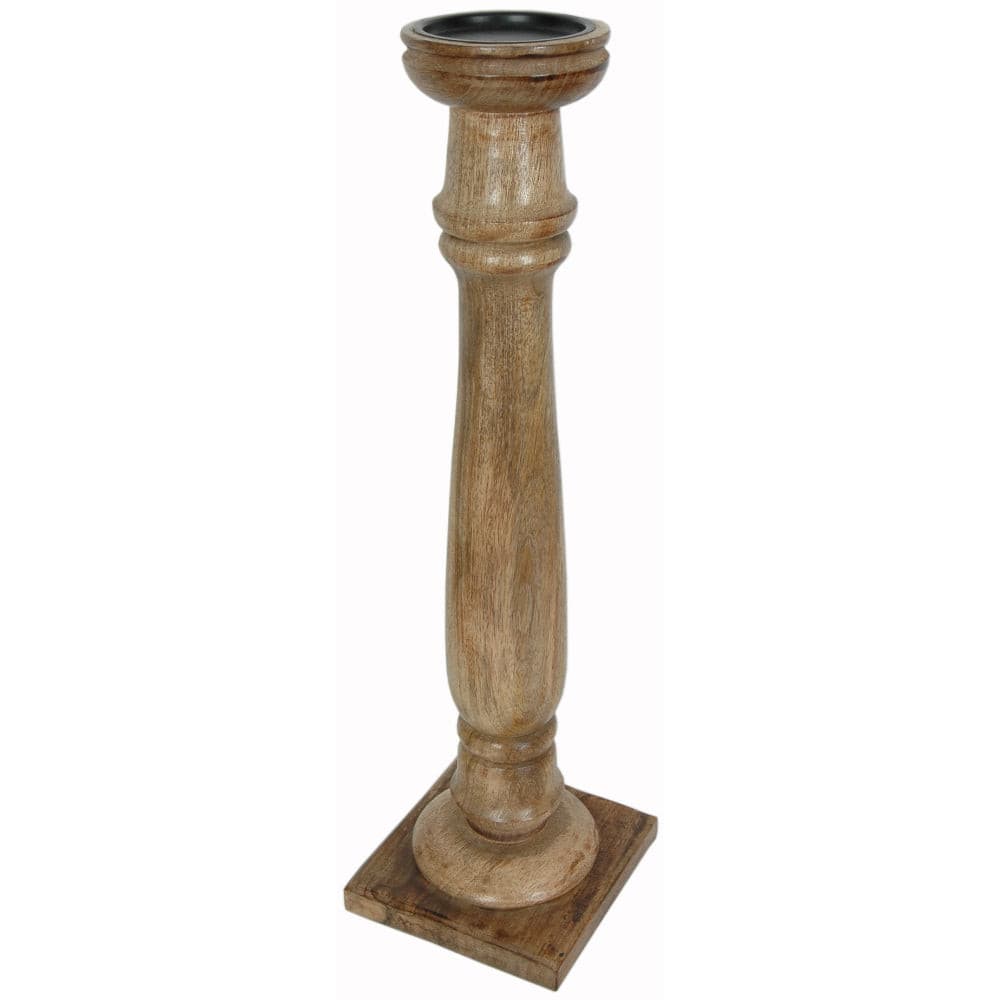 Candle Holder Wood Pillar 21"H Natural .