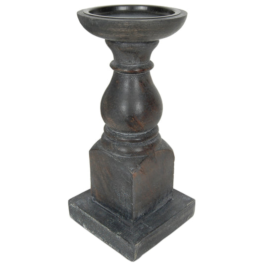 Candle Holder Wood Pillar 9"H Charcoal   .