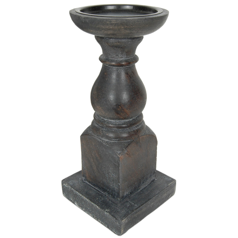 Candle Holder Wood Pillar 9"H Charcoal .