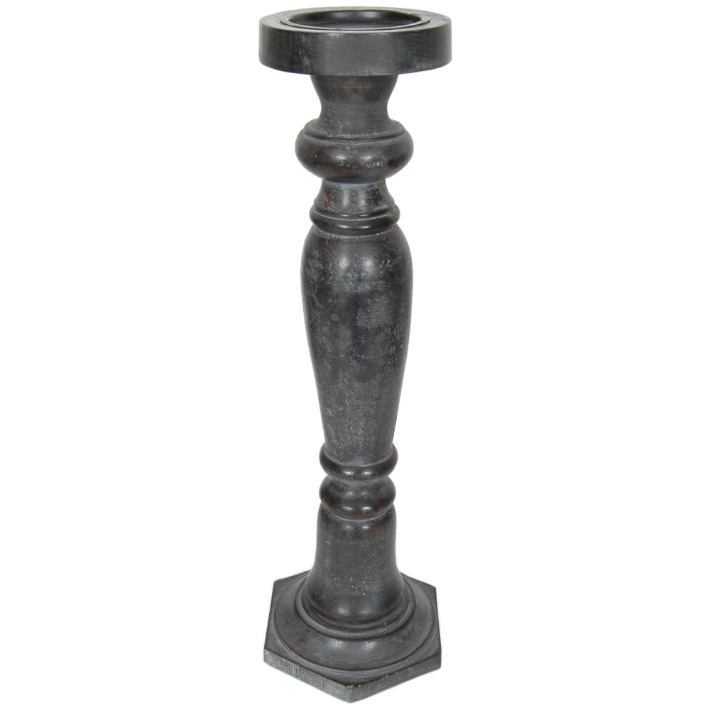 Candle Holder Wood Pillar 18"H Charcoal .