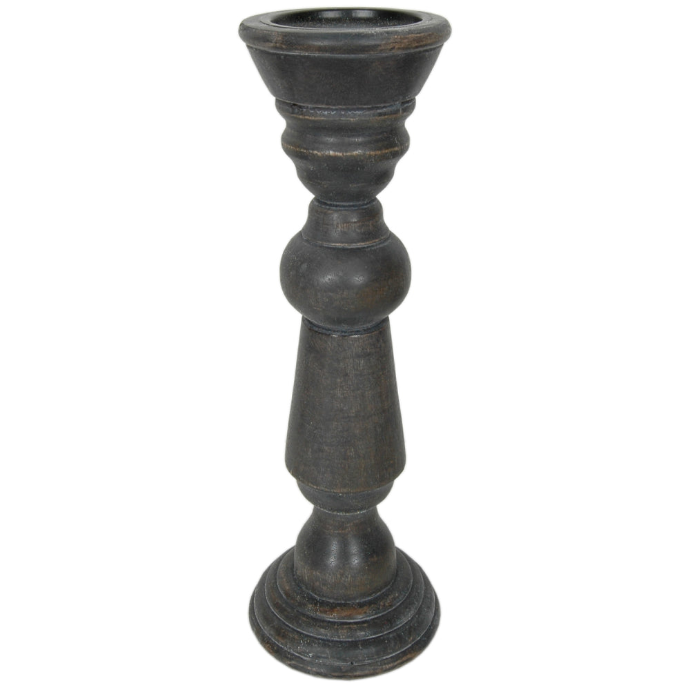 Candle Holder Wood Pillar 15"H Charcoal .