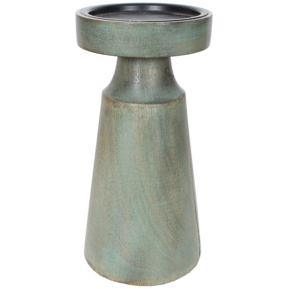 Candle Holder Wood Pillar 8"H Sage .