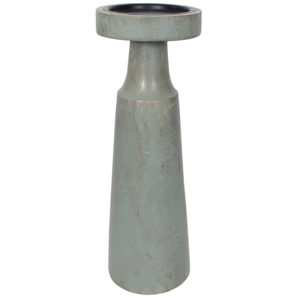Candle Holder Wood Pillar 12"H Sage .