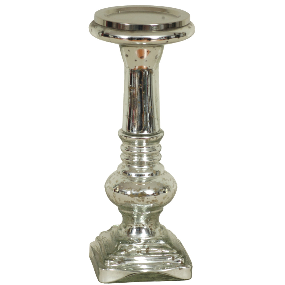 Candle Holder Glass Pillar 11"H Mercury Silver .