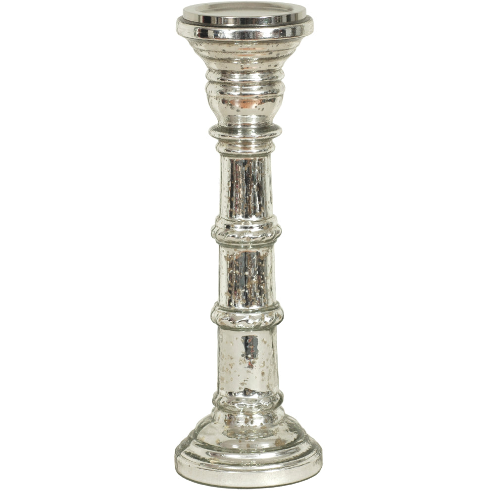 Candle Holder Glass Pillar 15"H Mercury Silver .