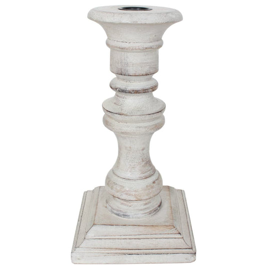 Candle Holder Wood Taper 9"H White Wash   .