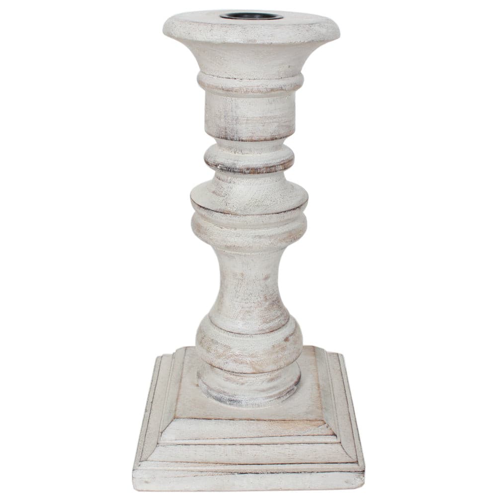 Candle Holder Wood Taper 9"H White Wash .