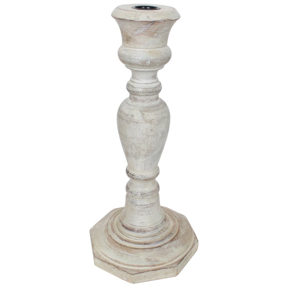 Candle Holder Wood Taper 12"H White Wash .
