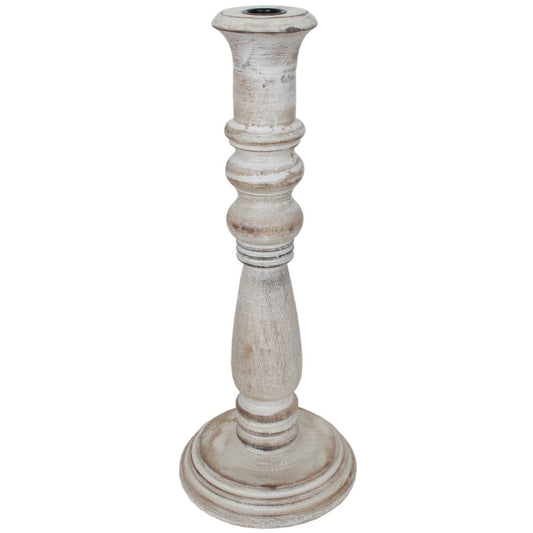 Candle Holder Wood Taper 15"H White Wash   .