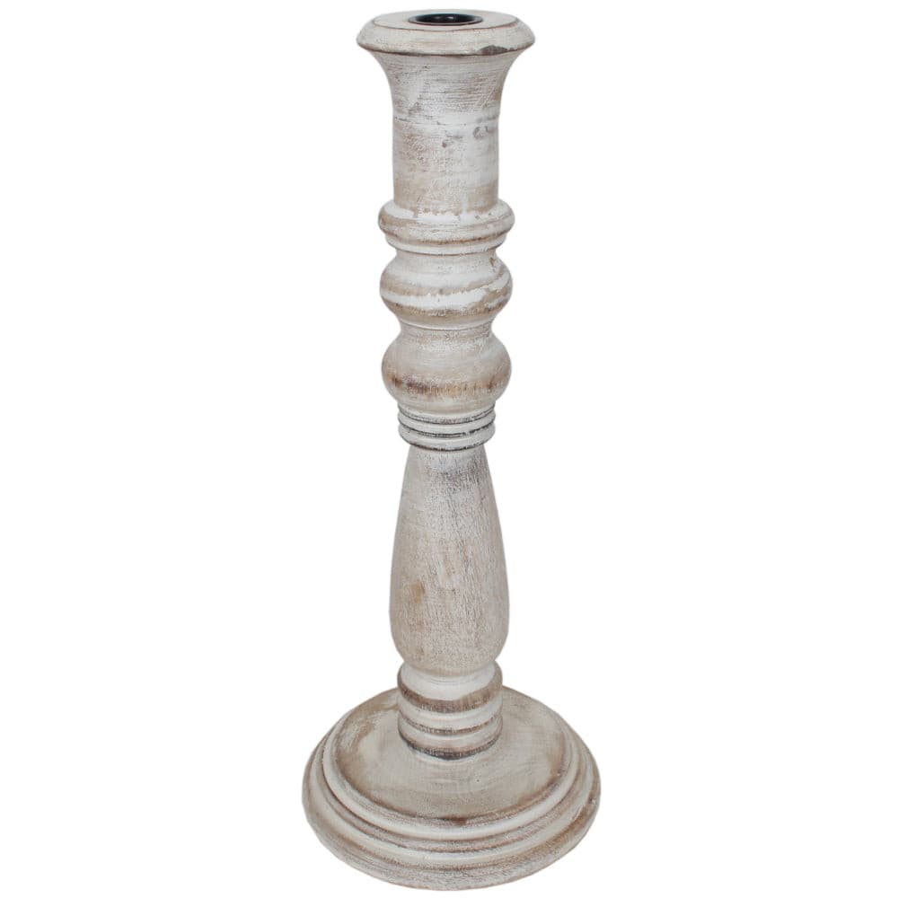 Candle Holder Wood Taper 15"H White Wash .