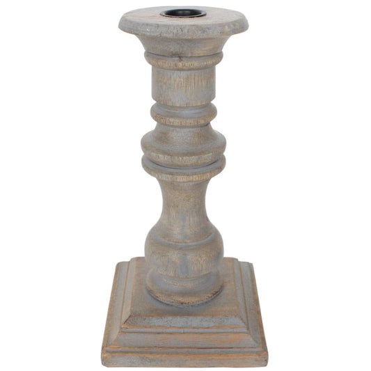 Candle Holder Wood Taper 9"H Grey Wash   .