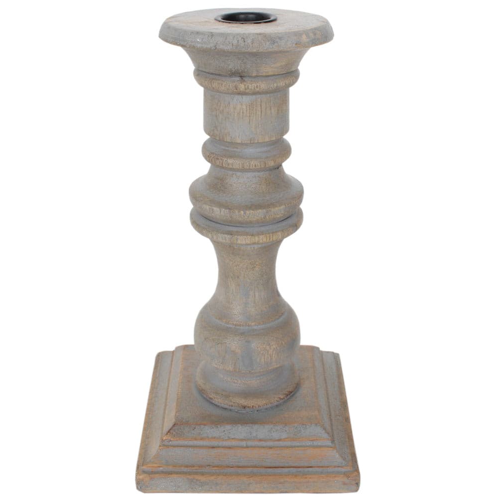 Candle Holder Wood Taper 9"H Grey Wash .