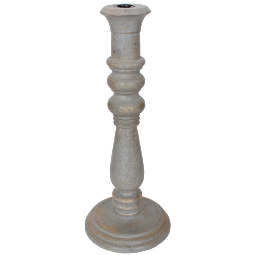 Candle Holder Wood Taper 15"H Grey Wash .