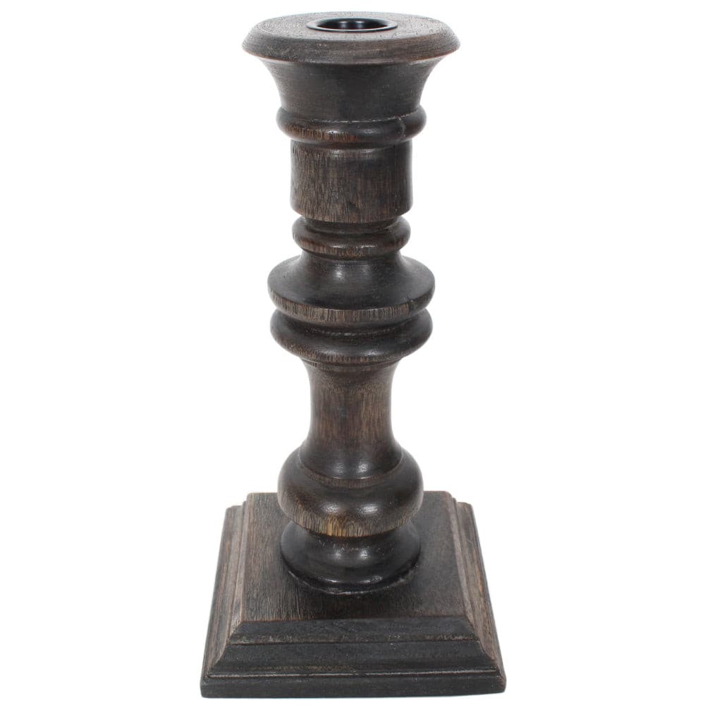 Candle Holder Wood Taper 9"H Charcoal .