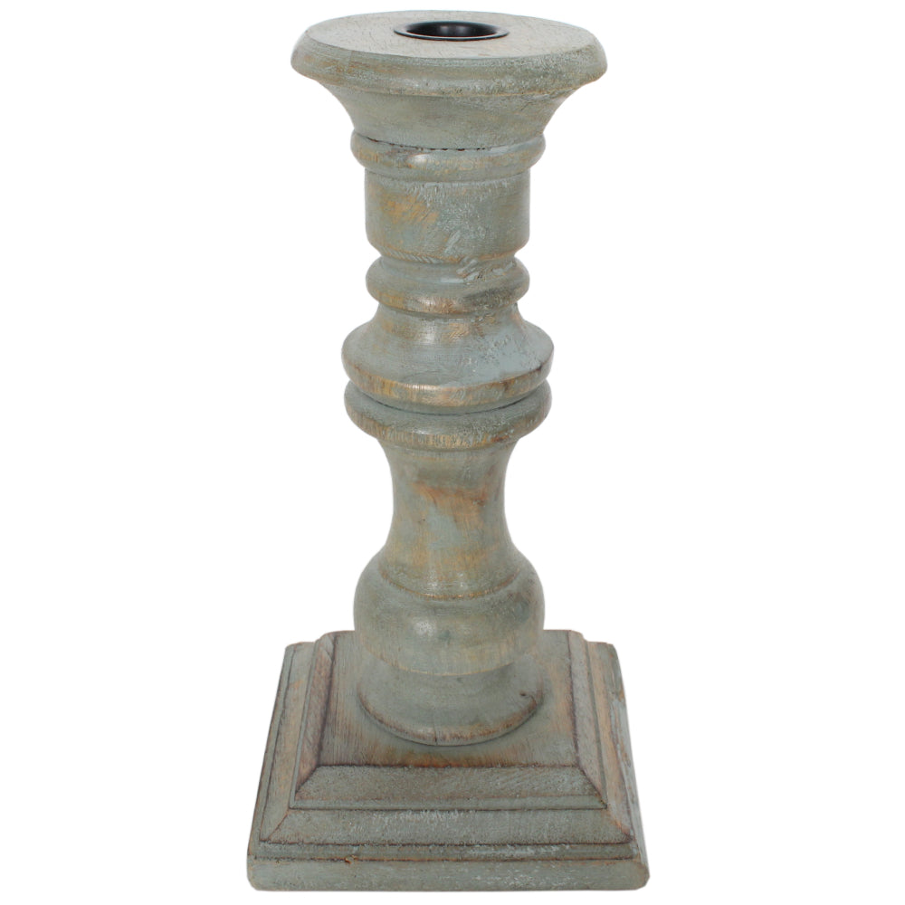 Candle Holder Wood Taper 9"H Sage .