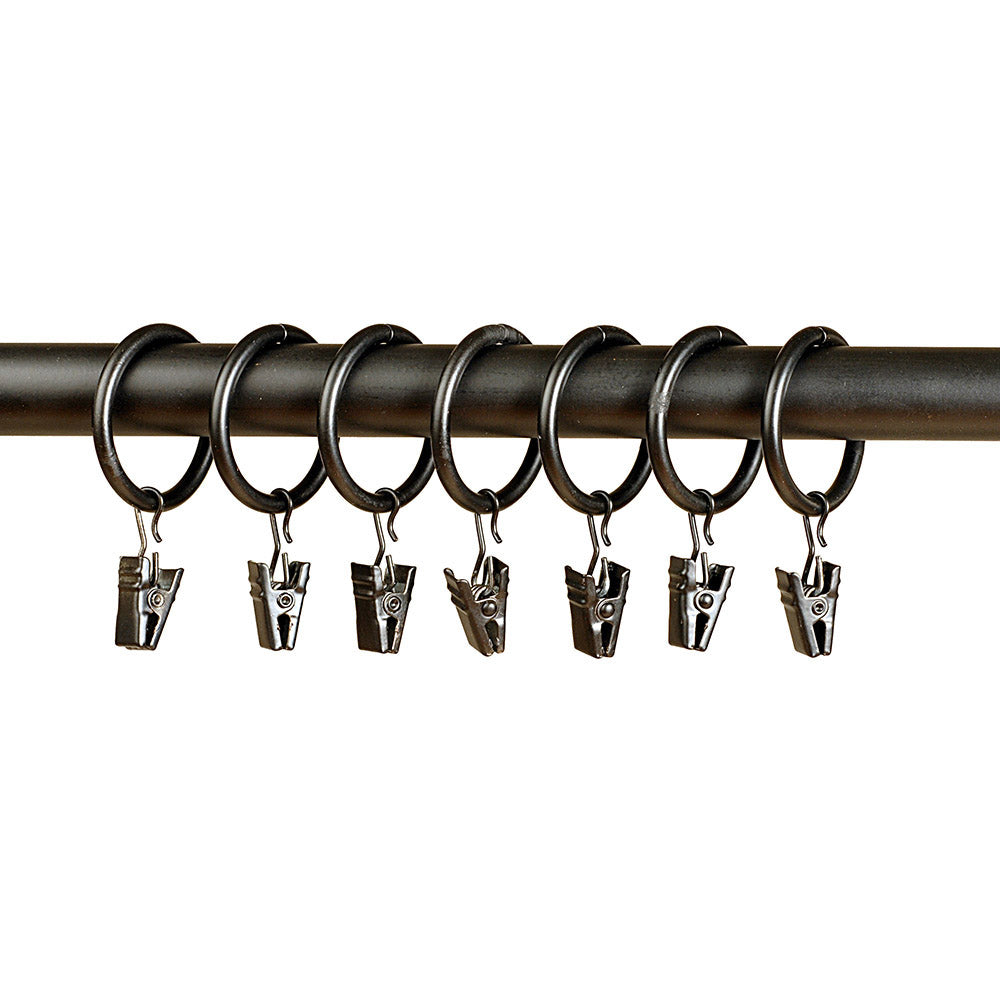 Rings with Clips Set of 7 Black for 3/4" Rod