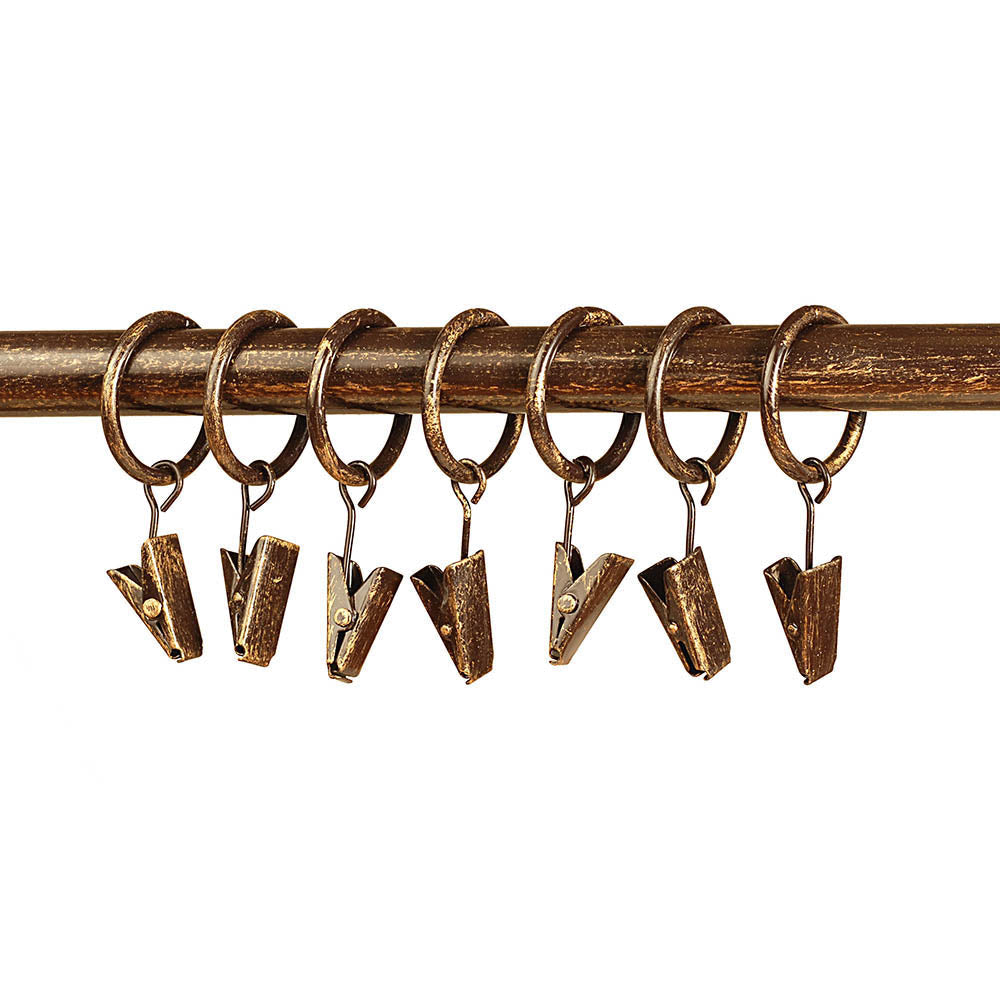 Rings with Clips Set of 7 Bronze for 3/4" Rod