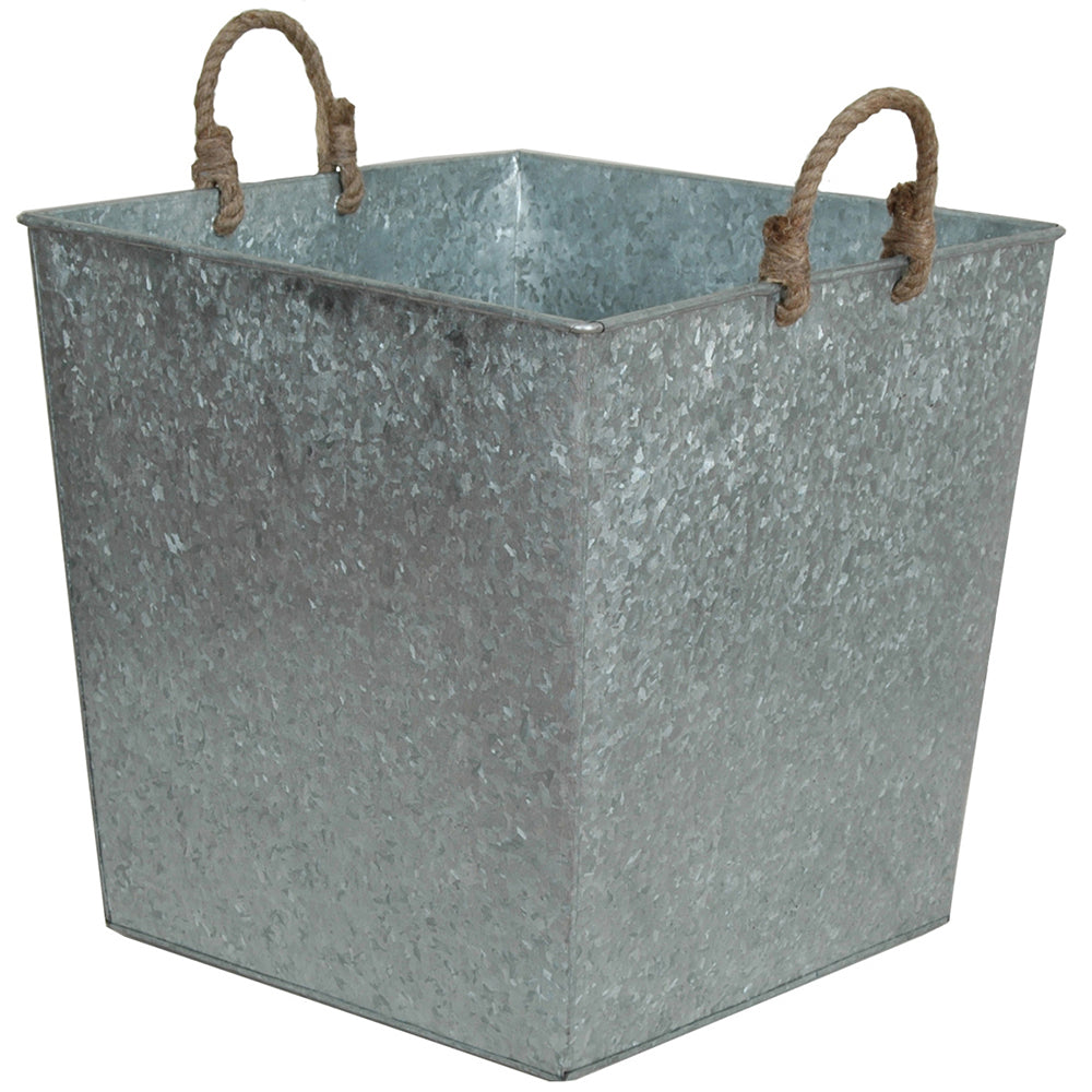 Planter 6" Square Galvanized With Jute Handle